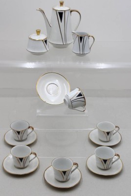 Auktion 371<br>Mokka-Service für 6 Personen, ungemarkt, ca. Kanne H-15,5cm Tassen H-5cm [1]