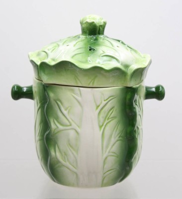 Auktion 371<br>hoher Keramik-Topf, Kohldesign, älter, ungemarkt, ca. H-25cm  ca. D-18cm [1]