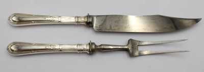Auktion 371<br>Tranchierbesteck um 1900, 800er Silbergriffe, Gebrauchsspuren, ca. L-32cm [1]