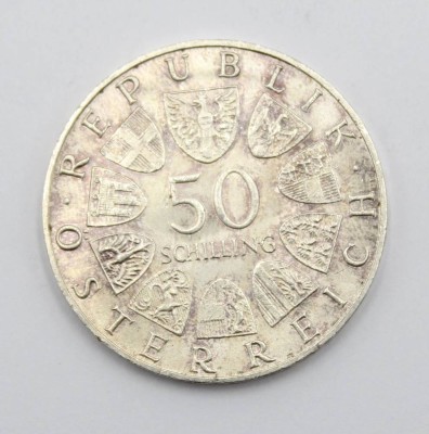 Auktion 371<br>50 Schilling-Münze, 1969, 450. Todestag von Kaiser Maximilian I. , 900er Silber, ca. 20gr. [1]