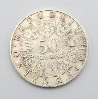 Auktion 371<br>50 Schilling-Münze, 1969, 450. Todestag von Kaiser Maximilian I. , 900er Silber, ca. 20gr. [1]
