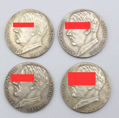 Auktion 371<br>4x  versilberte Medaillen,  Hitler,  Ein Volk ... , spätere Prägungen [1]