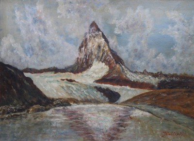 Auktion 371<br>J.Vahlert o.ä., Matterhorn, Öl/Holz, älter, gerahmt, RG 41,5 x 53cm [1]