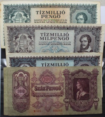 Auktion 371<br>ungarischeBanknoten aus der Zeit der Hyperinflation nach dem Zweiten Weltkrieg, darunter Scheine über 10 Millionen Pengő (Tízmillió Pengő), 1945/46 [1]