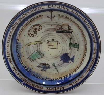 Auktion 371<br>Ehrenteller zum 60. Geburtstag, Bücking Börnsen, ca. D-27cm [1]