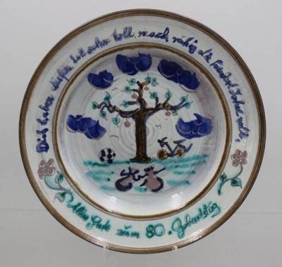 Auktion 371<br>Ehrenteller zum 80. Geburtstag, Bücking Börnsen, ca. D-26cm [1]