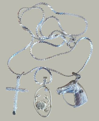 Auktion 371<br>Silberhalskette mit 3 Silber-Anhänger, wohl alles  -925-, 14 gr., Pferdekopf, Krabbe und Kruzifix [1]