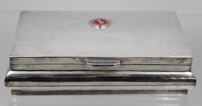 Auktion 371<br>Zigarrenkasten, BWKS, versilbert, Innen Holz, Bremer Schützengilde, ca. H-4,5cm B-17,5cm T-10,5cm [1]