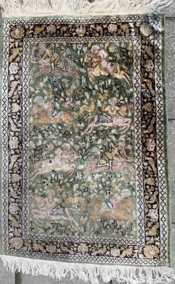 Auktion 371<br>Ghom Seidenteppich mit Reiterszenen, 60x90 cm [1]