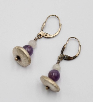 Auktion 371<br>Paar Ohrhänger, 925er Silber, Amethyst u. Rosenquarz, ca. 5gr., L-3,5cm [1]