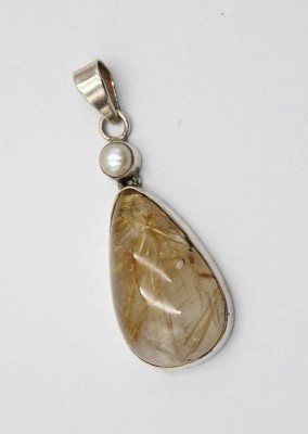 Auktion 371<br>925er Silberanhänger mit Rutilquarz und Perle, ca. 8gr., L-4,7cm [1]