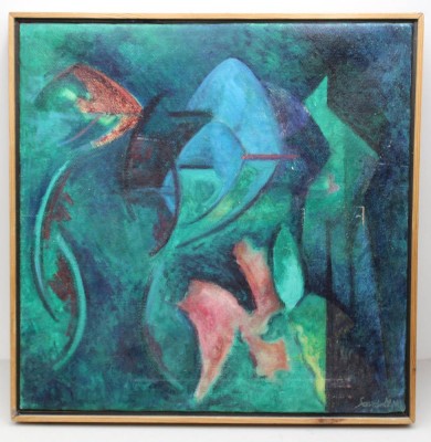 Auktion 371<br>Lori SCARPELLINI (1934), modernes Gemälde, Öl/Holz, verso betitelt, schlicht gerahmt, RG 52,5 x 52,5cm [1]