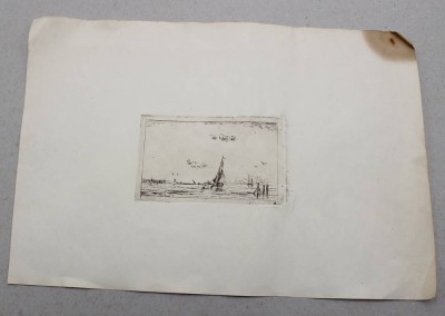 Auktion 371<br>Jan D.C. de Constant REBECQUE (1841-1893), Boote auf See, Radierung, in Platte signiert, Blatt mit Läsuren, ungerahmt, ca. 23,5 x 34,5cm [1]