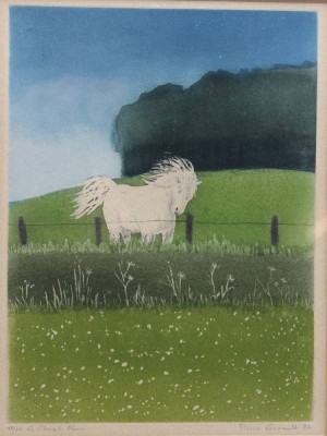 Auktion 371<br>Pierre LESCAUT (XX),  Le cheval blanc 1982, Farblithographie, Nr. 38/50, ger./Glas, RG 40,5 x 32,5cm [1]