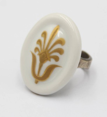 Auktion 371<br>Ring, Porzellan/925er Silber, Royal Copenhagen, offene Schiene, ca. 3,2 x 2,5cm [1]