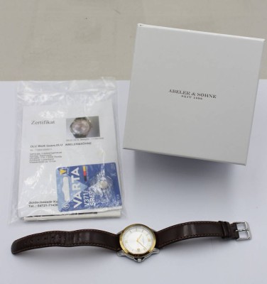 Auktion 371<br>klassische Armbanduhr,  Abeler & Söhne, Quartzwerk, Box und Papiere anbei, guter Zustand, D-3,8cm [1]