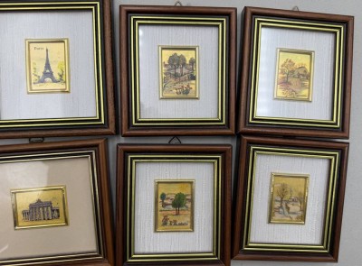 Auktion 371<br>6x kl. Landschafts-Lithografien auf 960% Goldfolie, ger/Glas,  max. 10x11 cm [1]
