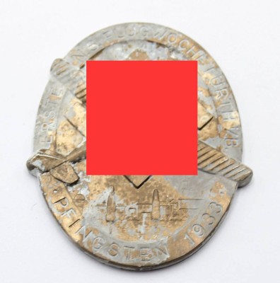 Auktion 371<br>Plakette zur Ersten N.S. Flugwoche Fürth i.B., Pfingsten 1933, 8 x 6,5cm, Altersspuren [1]