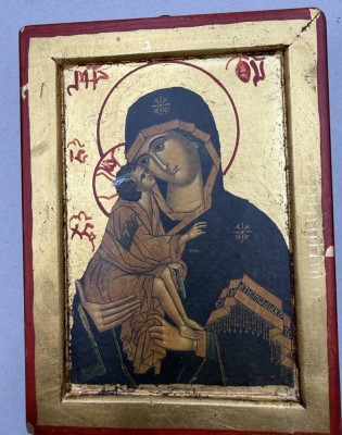 Auktion 371<br>Byzantinische Ikone, Muttergottes Vladimir, neuzeitl. Kopie, 16x12 cm [1]