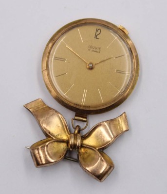 Auktion 372<br>vintage Louvic Anhängeruhr aus den 1950er Jahren, vergoldet, Kronenaufzug, Werk läuft, ca. D-2,8cm , L-4,5cm [1]