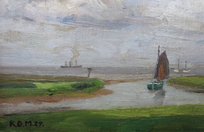 Auktion 372<br>Karl Otto MATTHAEI (1863-1931), Boot im Kanal, Öl/Hartfaser, gerahmt/Glas,  RG 29,5 x 41,5cm [1]