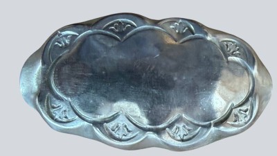 Auktion 372<br>Art Deco Brosche, wohl Alpacca, Deutsches Reich Gebrauchsmusterschutz, 5x3 cm, 12,25 gr [1]