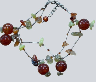Auktion 372<br>2 reihige Silber-925- Armband mit Karneol, Achat etc., L-ca. 19 cm, 23 gr. [1]
