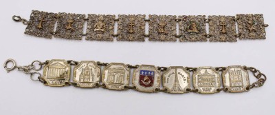 Auktion 372<br>2x ältere Souvenir-Armbänder, Frankreich,  30/50er Jahre, Tragespuren, ca. L-18cm [1]
