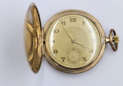 Auktion 372<br>Taschenuhr um 1920, Doublé, Krone nicht original, Werk läuft kurz an,  ca. D-5cm [1]