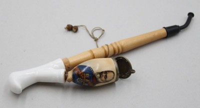 Auktion 372<br>Porzellan-Kopf-Pfeife, König Ludwig III. v. Bayern, älter, ca. L-32,5cm [1]