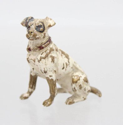 Auktion 372<br>antike Hundefigur, Bronze, wohl Wien, um 1900, Farbig gefasst, berieben, ca. H-5cm [1]