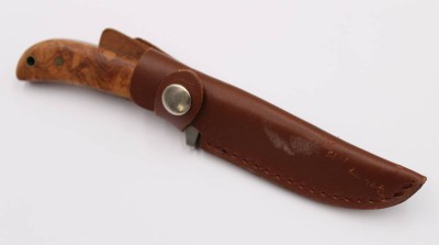 Auktion 372<br>Herbertz Damast-Jagdmesser, Lederscheide, ca. L-19,5cm [1]