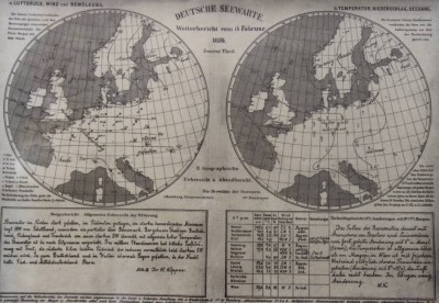 Auktion 372<br>Kopie eines historischen Wetterberichtes der Deutschen Seewarte vom 16. Februar 1876, gerahmt/Glas, RG 42,5 x 55cm [1]