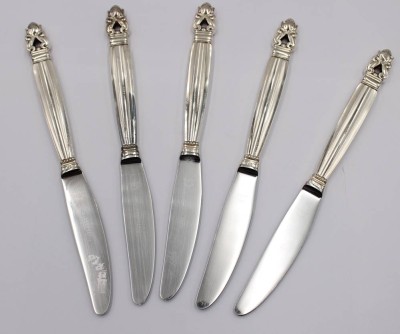 Auktion 372<br>6x Speisemesser, Georg Jensen, Acorn, Sterling-Griffe, ca. L-22,5cm [1]