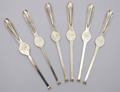 Auktion 372<br>6x Hummergabeln, versilbert, ca. L-20cm [1]