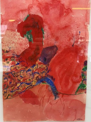 Auktion 372<br>Prem, Heimrad (1934 Röding - München 1978).modernes Aquarell, signiert, BG 40x28 cm, verso Gallerieetikett aus Lund/Schweden, ger/Glas, RG  55x42 cm, um 1960. [1]