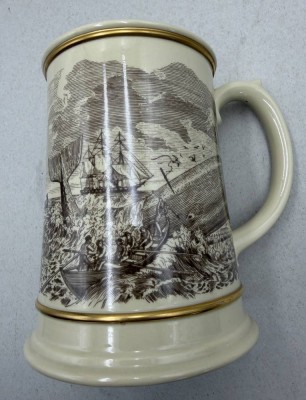 Auktion 372<br>gr. Bierkrug mit Walfänger-Szenen von Franklin Porcelain, H-16 cm, D-unten 12 cm [1]