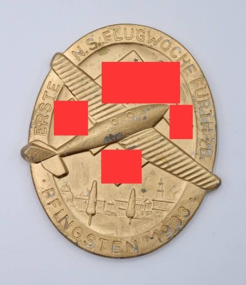 Auktion 372<br>Erinnerungsplakette zur Ersten N.S. Flugwoche Fürth zu Pfingsten 1933, aus der Zeit? [1]