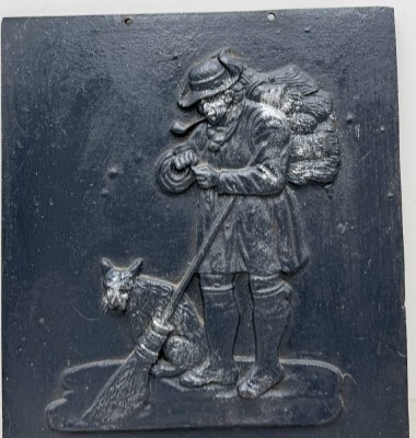 Auktion 372<br>Eiserne Wand-Reliefplatte, Jäger mit Hund, 29x33 cm [1]