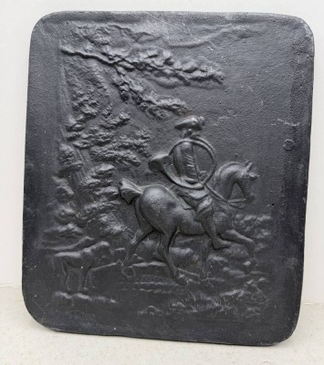 Auktion 372<br>Eiserne Wand Reliefplatte, Jagdreiter mit Hunden, 31x26 cm [1]