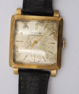 Auktion 372<br>Dugena Precision-Armbanduhr, Handaufzug, Ziffernblatt fleckig, Tragespuren, ca. 3cm [1]
