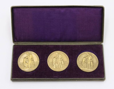 Auktion 372<br>drei Gedenkmedaillen, 1923, Des Deutschen Volkes Leidensweg,  in Etui, ca. D-3,2cm [1]