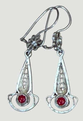 Auktion 372<br>Paar Silber Filigran Öhrhänger mit roten Stein, L-4 cm, 1,5 gr [1]