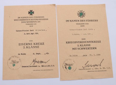 Auktion 372<br>2x div. Urkunden, EK 2. Kl. und KVK 2. Kl., Repliken/Sammleranfertigungen [1]