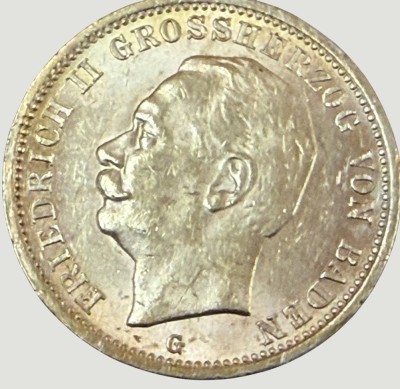 Auktion 372<br>20 Mark 1912  Goldmünze-900-. Deutsches Reich, Friedrich II, Grossherzog von Baden, Prägestätte G für Karlsruhe, 7,97 gr. [1]