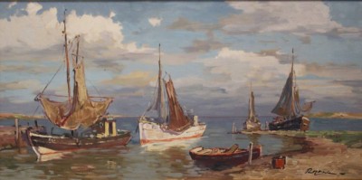 Auktion 372<br>Paul Ernst WILK (1894-1971), Boote, Öl/Leinwand, gerahmt, RG 55 x 95cm [1]