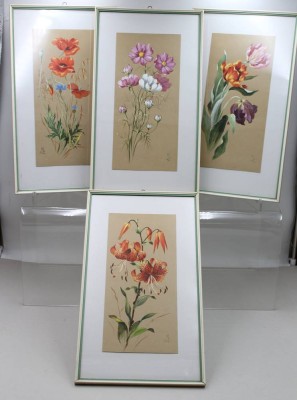 Auktion 372<br>4x Blumen-Aquarelle, M.R.Mühlbergen, je  ger./Glas, RG 43,5 x 25,5cm [1]