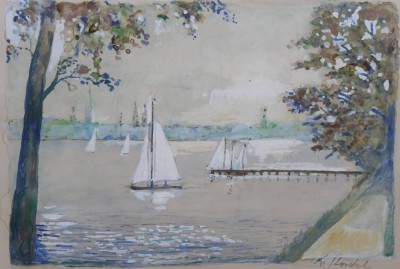 Auktion 372<br>unleserl.signiertes Aquarell, Alsteransicht, ger./Glas, RG 31 x 43cm [1]
