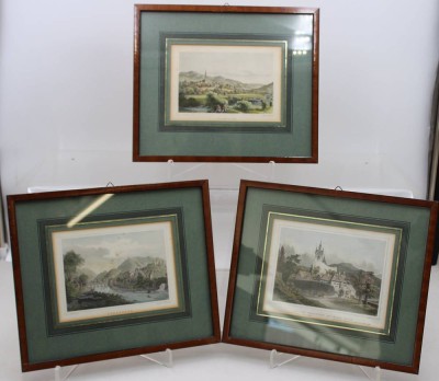 Auktion 372<br>3x div. dekorative Ansichtengrafiken, u-a. Baden Baden, Offenburg, je gerahmt/Glas, RG 25 x 30cm [1]