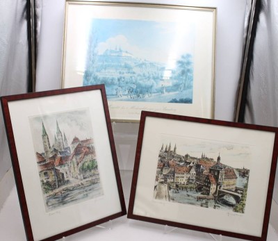 Auktion 372<br>2x Radierungen und 1x Druck, Bamberg,  RG 54 x 42cm u. 41 x 33cm [1]